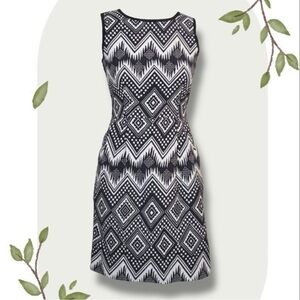 J CREW Black and Ivory Aztec Patterned Sleeveless Cotton Mini Dress- Size 4